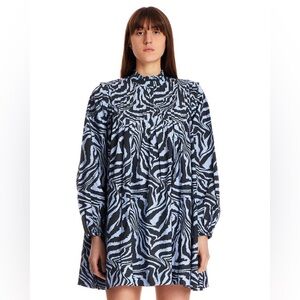 Ganni Black and Blue Patterned Dress